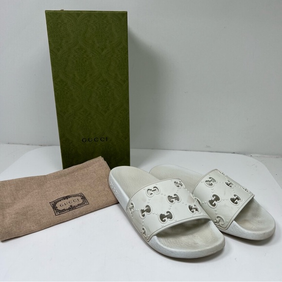 Gucci Offwhite Rubber GG Slides Size 38 Size 8 - Picture 1 of 8